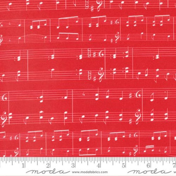 Sweet Melodies-1/2 Yard Increments, Cut Continuously (21815-22 Music Notes Red) by American Jane for Moda