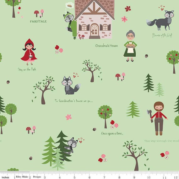 To Grandmother's House-1/2 Yard Increments, Cut Continuously (C14370 Through the Woods Main Green) by Jennifer Long for Riley Blake Designs