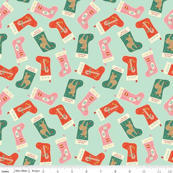 Holiday Cheer-1/2 Yard Increments, Cut Continuously (C13611 Stockings Mint) by My Mind's Eye for Riley Blake Designs