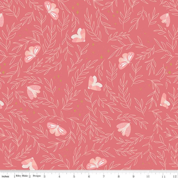 Moonchild-1/2 Yard Increments, Cut Continuously (SC13821 Moths Raspberry Sparkle) by Fran Gulick for Riley Blake Designs