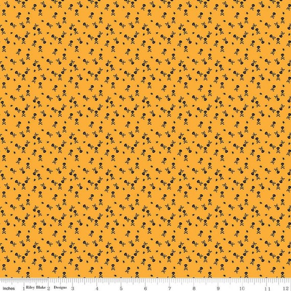 Beggar's Night - 1/2 Yard Increments, Cut Continuously (C14508 Skulls Gold) by Sandy Gervais for Riley Blake Designs