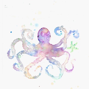 Dreamy and colorful octopus watercolor prints whimsical wall decor for any room especially baby nursery and bathrooms