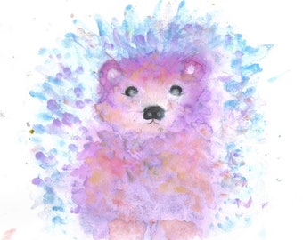 Cute Hedgehog colorful watercolor prints would make whimsical baby nursery, girls and kids room decor, great gift for animal lovers