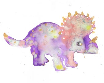 Whimsical dinosaur watercolor cards & prints perfect for nursery, children's room and  playroom wall decor