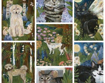 Custom Pet Portrait, Magical Nature Scene Acrylic Painting