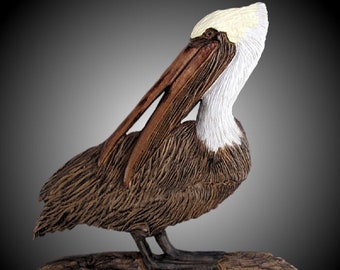 Preening Brown Pelican Version 1 Wall Carving