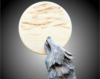 Moon Wolf Wall Carving