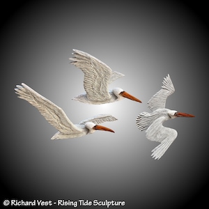 Flying Pelican Wall Sculpture: Hand Carved Alder Wood Formation