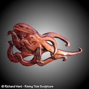 Octopus in red cedar wood wall hanging hand carved wood wall Decor made to order wall Sculpture