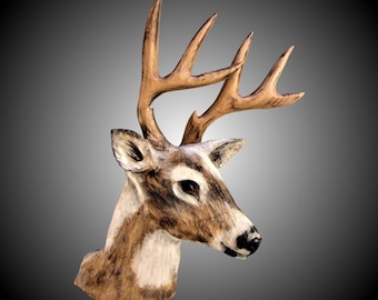 Hand Carved Alder Wood Black Tail Deer Bust Wall Sculpture