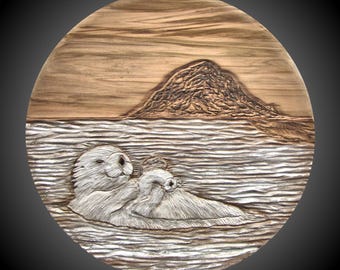 Morro Rock Sea Otter Wood Carving: Coastal Wall Art
