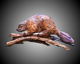 Hand Carved Alder Wood Beaver Wall Sculpture: Wildlife Decor