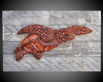 Weathered Background Sea Turtle Wall Carving: Version 1