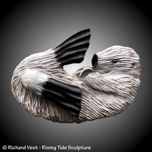Sea Otter with real Abalone Shell whitish gray wood wall sculpture hand carved made to order wall sculpture Decor for home and office