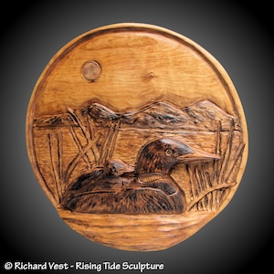 Loon Family  24&quot; dia. Mother with baby hand carved made to order wall sculpture  hand rubbed Tung Oil finish for  home, den, or office decor