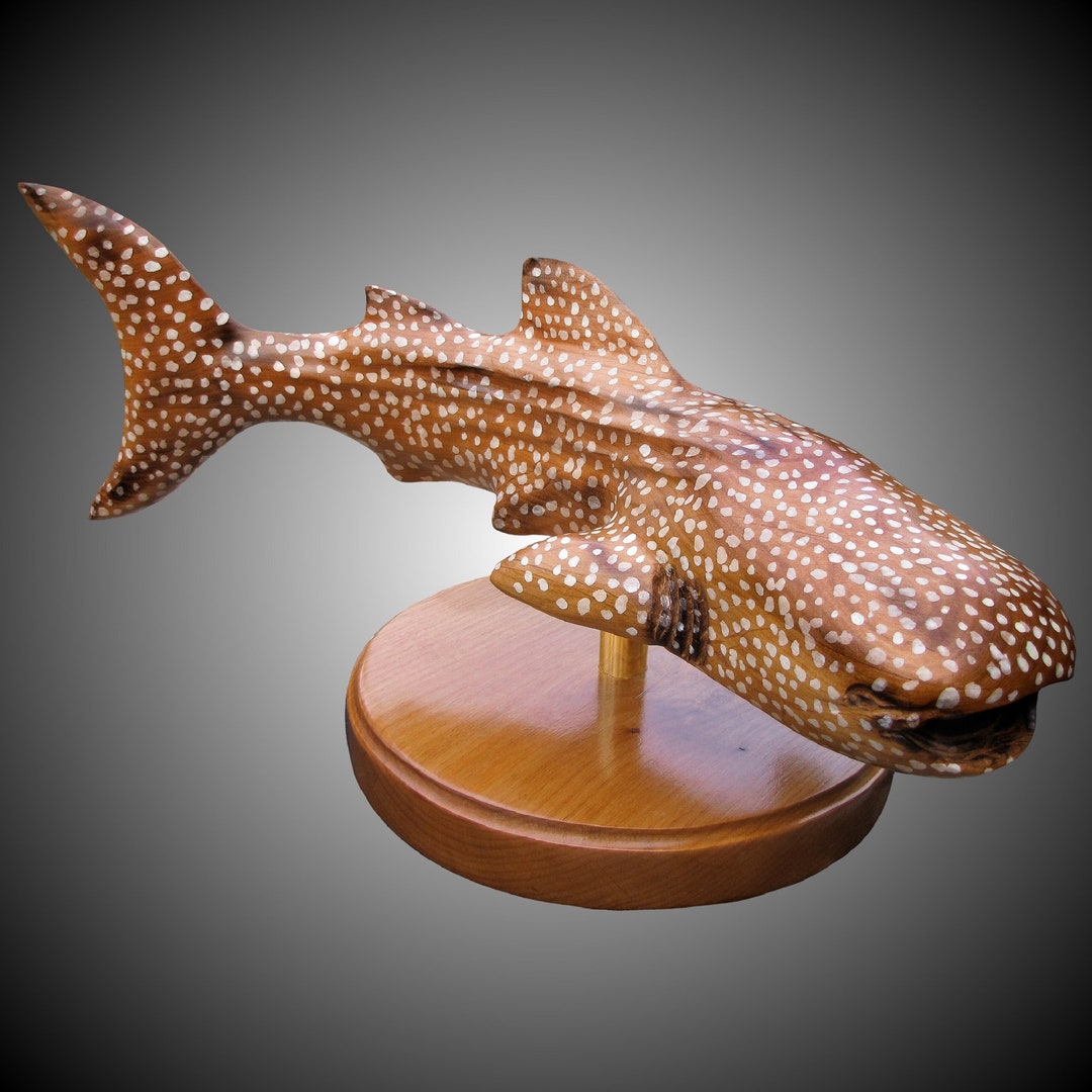 Free Standing Whale Shark Wood Sculpture hand carved alder wood