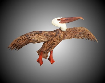 Soaring Brown Pelican Wall Carving