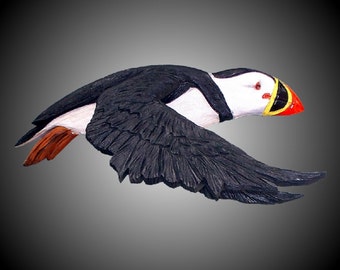 Puffins wall hanging hand carved wood Decor made to order wall Sculpture