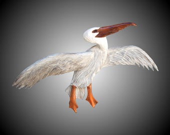 Soaring White Pelican Wall Carving