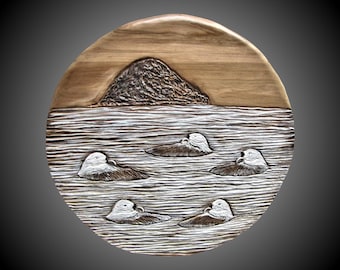 Escultura mural de nutrias marinas de Morro Rock para la decoración del hogar o la oficina.