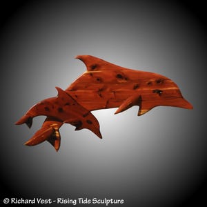 Bottlenose Dolphin Set Wall Carving made to order hand carved Tennessee Red Cedar wood hand rubbed tung oil finish for home or office decor