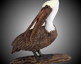 Preening Brown Pelican Version 2 Wall Carving