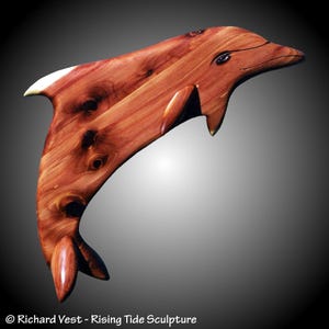 Dolphin baby bottlenose wall hanging in red cedar wood hand carved wood wall Decor made to order wall Sculpture