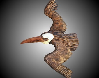 Flying Brown Pelican Wall Carving