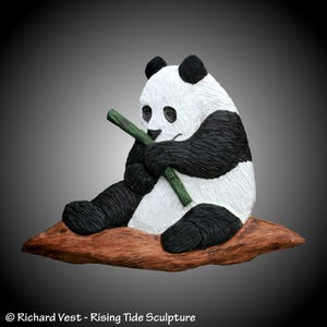 Giant Panda with Bamboo Wall Carving hand carved in Alder made to order white and black staining tung oil finish for home or office decor