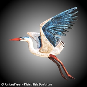 Blue Heron Wall Sculpture: Hand Carved Alder Wood Art