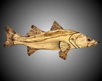 Snook marine ocean game fish wall hanging in Poplar wood hand carved wood wall Decor made to order wall Sculpture