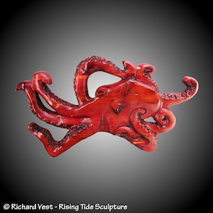 Octopus Version 15 Wall Carving made to order hand carved in Tennessee Red Cedar hangers on reverse for home or office decor