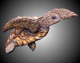 Sea Turtle Adult hand carved in alder wood wall hanging made to order Decor wall sculpture