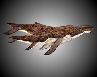 Humpback Whale Set Mother  & Calf wall sculpture alder wood