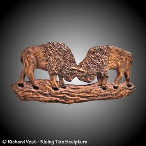 Buffalo Dueling wall hanging in Alder wood hand carved made to order wall sculpture Decor for the home