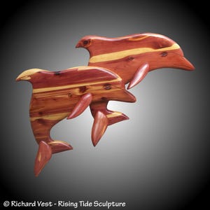 Twin Jumping Bottlenose Dolphins Wall Carving