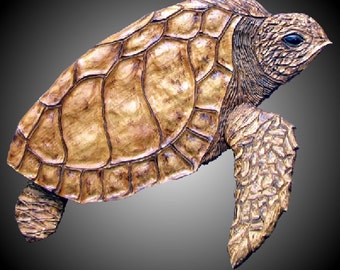 Sea Turtle adult wall hanging hand carved wall wood Decor made to order wall sculpture