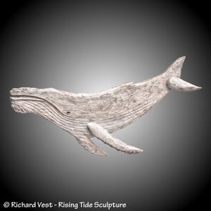 Humpback whale calf in alder wood whitish gray staining hand carved wall hanging made to order Cetacean wall Decor sculpture