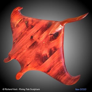 Hand Carved Manta Ray Wall Sculpture: Tennessee Red Cedar Decor