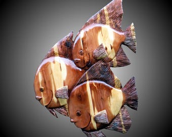 Angel Fish Trio Version 2 Wall Carving