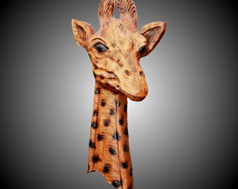 Large Alder Wood Giraffe Wall Carving: Torched Finish Home Decor