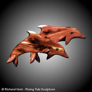 Bottlenose Dolphins Wall Sculpture in Tennessee Red Cedar wood  hand carved made to order tung oil finish home or office Decor