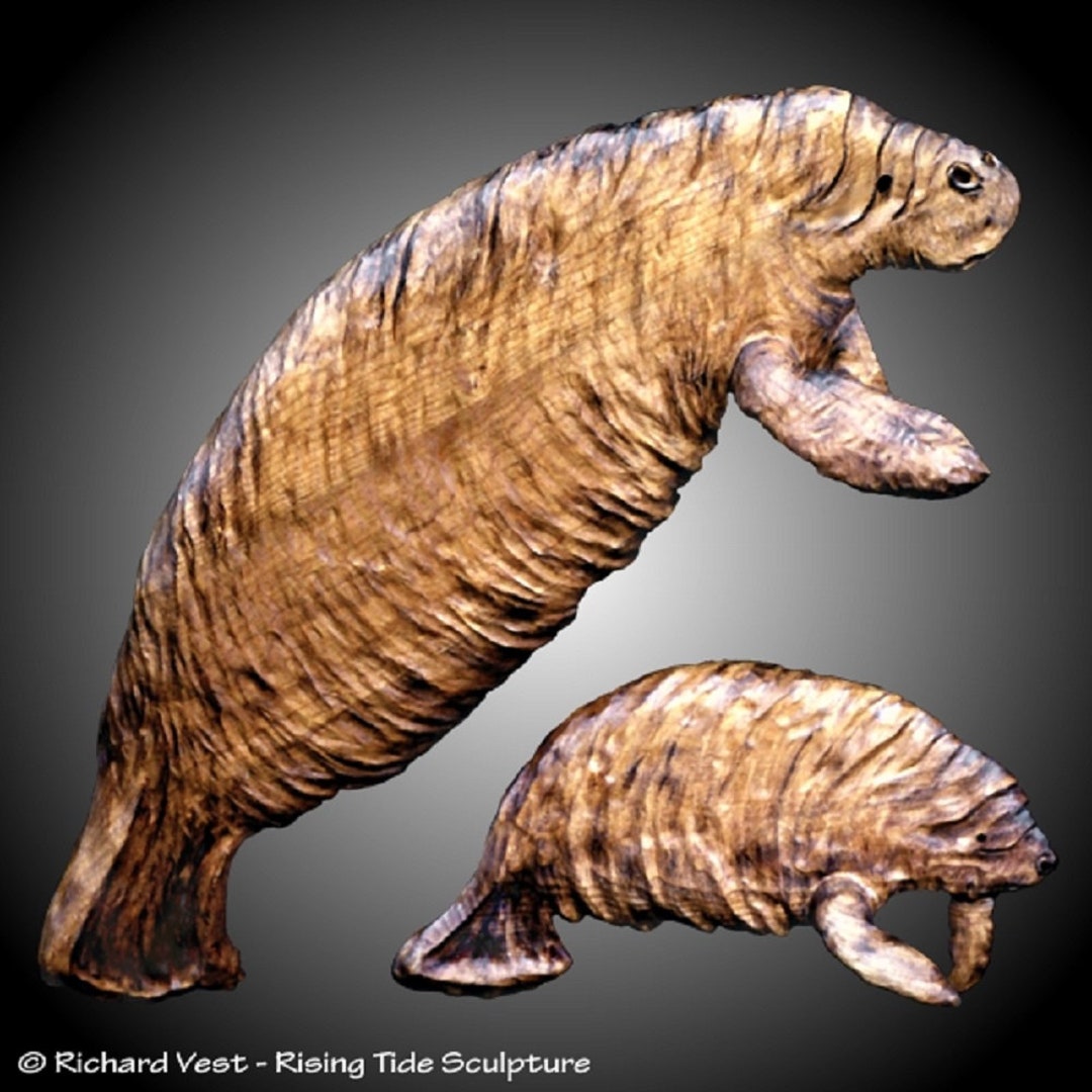 Manatees Wall Carvings Mother and Baby in Alder Wood Tung Oil Etsy