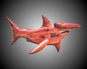 Hand Carved Hammerhead Shark Wall Sculpture: Tennessee Red Cedar Decor