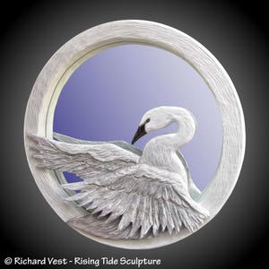 Hand Carved Swan Wall Mirror: Alder Wood, White Stained, 30&quot;