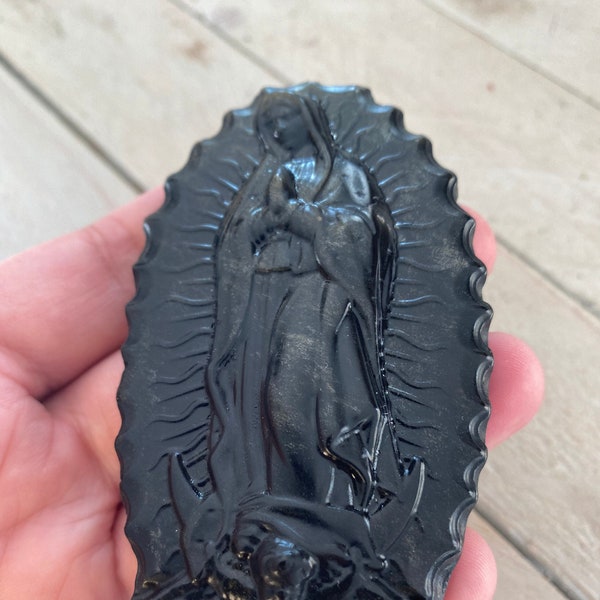 Our Lady of Guadalupe Golden Sheen Obsidian Carving Obsidian Carving Obsidian Mary 1A Box R1