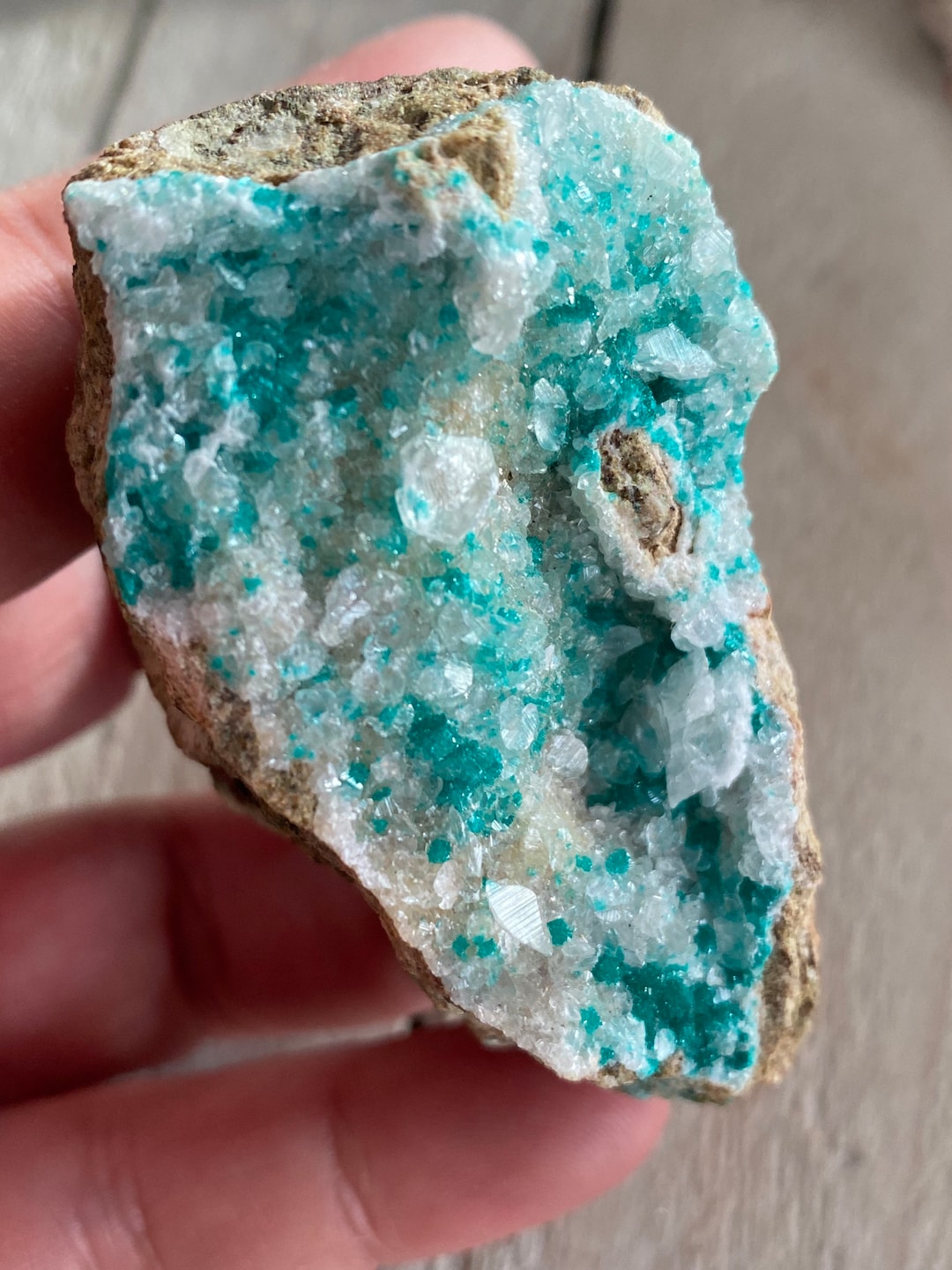 Arizona Dioptase on Quartz Cluster: Green Crystal Overgrowth