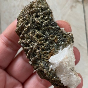 Iridescent Pyrite on Calcite Plate Cluster Rare Pyrite on Calcite Specimen Box X*