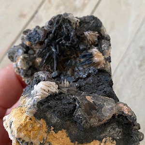 Black Hematite overgrowth over Cerussite Galena and Peachy Barite Cerussite CLuster Barite Cluster Galena CLuster Box AA6*