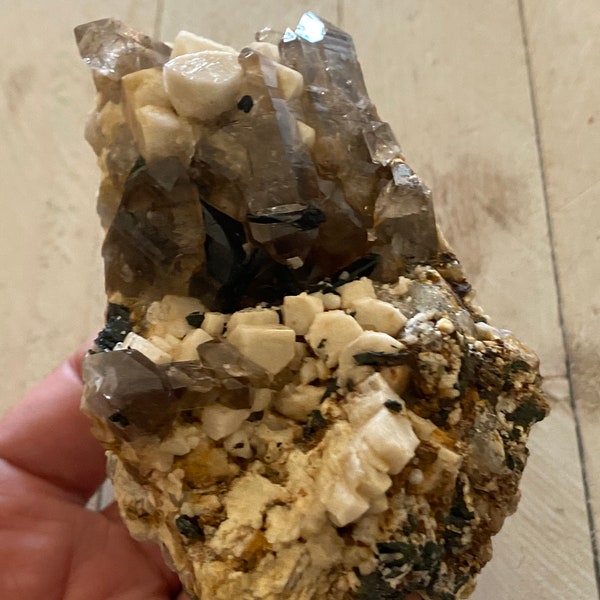 Premium Smoky Quartz with Aegirine and Orthoclase from Malawi